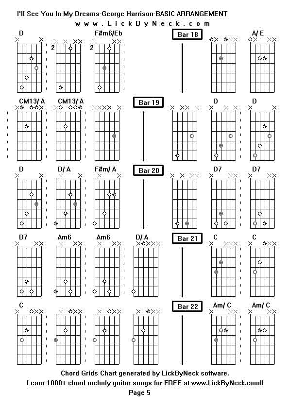 Chord Grids Chart of chord melody fingerstyle guitar song-I'll See You In My Dreams-George Harrison-BASIC ARRANGEMENT,generated by LickByNeck software.